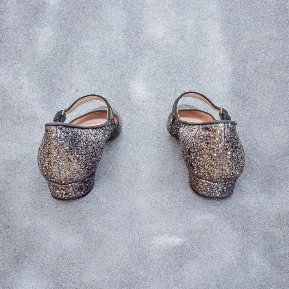 Miu Miu Glitter Mary Jane Low Heel Pumps EU 36 Silver Gray Made in Italy
